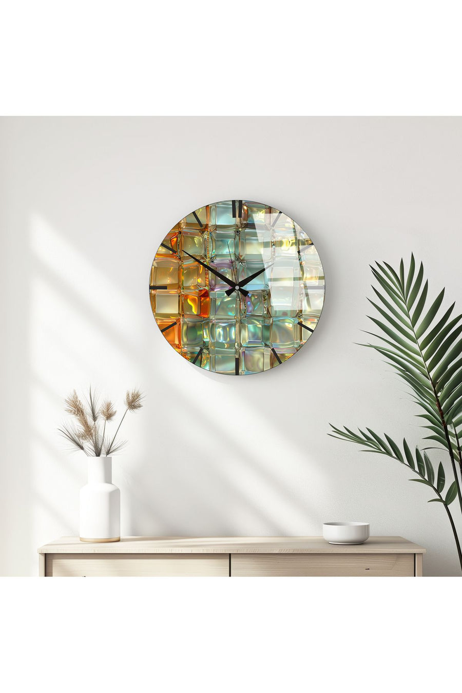 Modern Geometrik Desenli Duvar Saati - Şeffaf Renkli | Huhu336