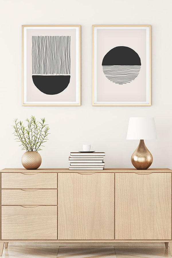 Soyut Desenli Siyah-Beyaz Tablo Seti - Modern 2’li Set | huhu142