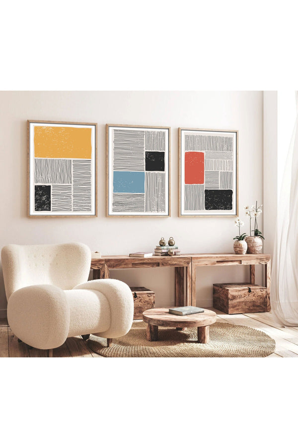 Geometrik Desenli Modern Tablo Seti - 3'lü Set | huhu132