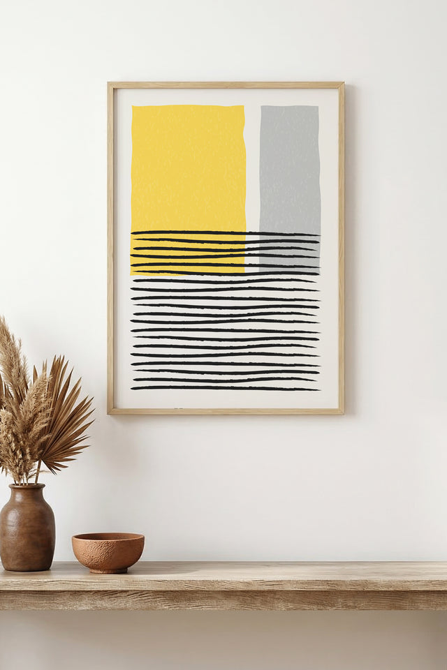 Doğal Ahşap Çerçeveli Soyut Desenli Tablo - Canlı Tonlar | huhu1367