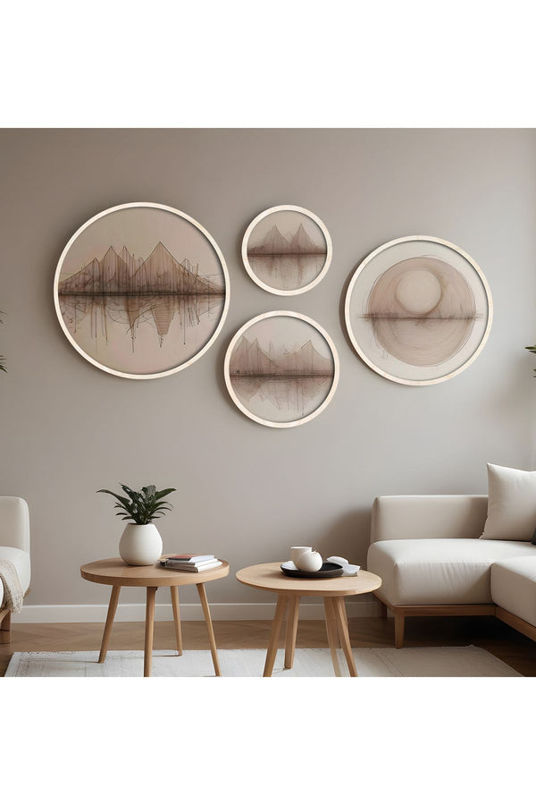 Geometrik Desenli Pastel Tablo Seti - 4'lü Yuvarlak Set| huhu299