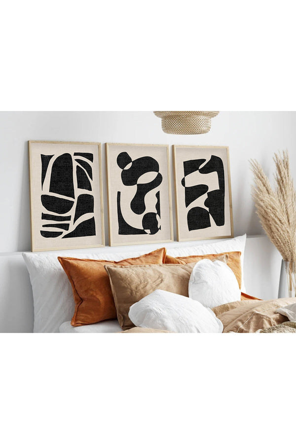 Soyut Desenli Siyah Beyaz Tablo Seti - Modern 3’lü Set | huhu201