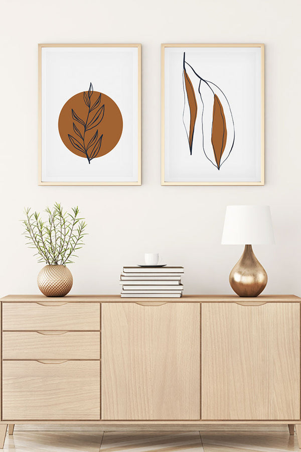 Soyut Desenli Kahverengi Tablo Seti - Modern 2’li Set | huhu109