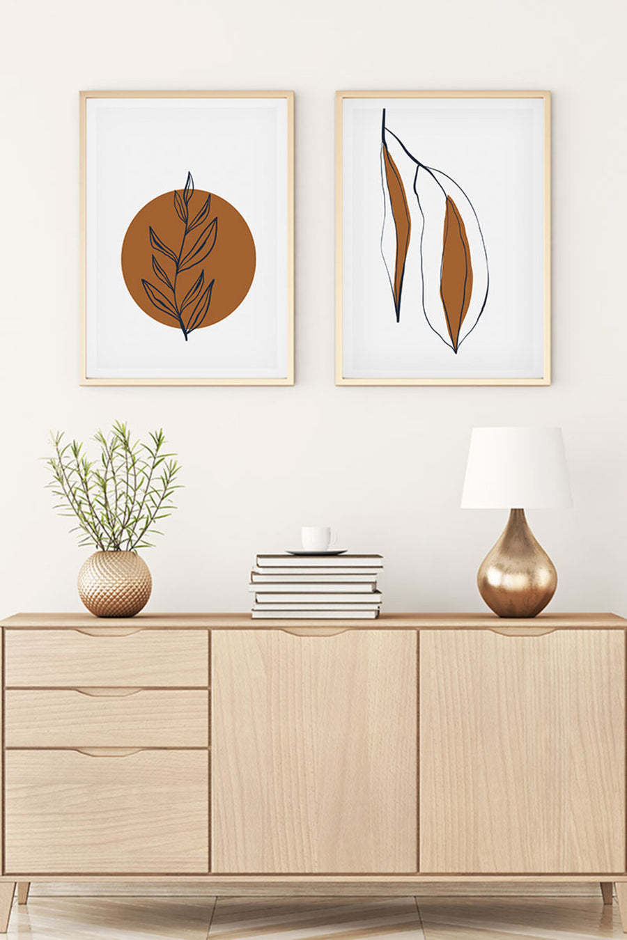 Soyut Desenli Kahverengi Tablo Seti - Modern 2’li Set | huhu109