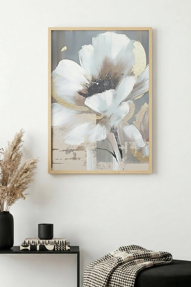 Doğal Ahşap Çerçeveli Çiçek Desenli Tablo - Pastel Tonlar | huhu1319