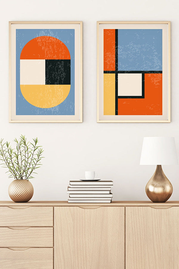 Geometrik Desenli Canlı Tablo Seti - Modern 2’li Set | huhu16