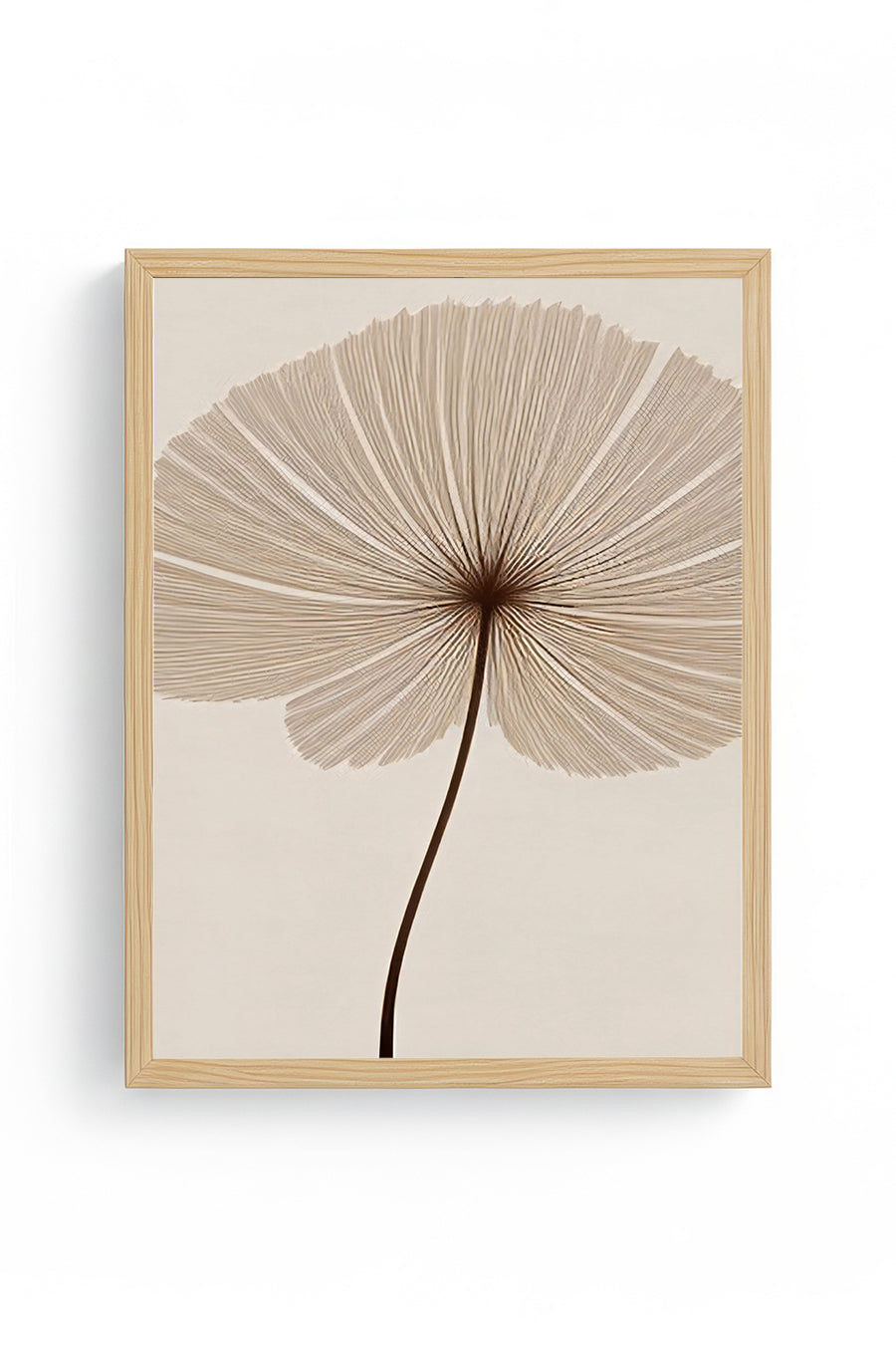 Doğal Ahşap Çerçeveli Minimal Yaprak Desenli Tablo - Pastel | huhu1321