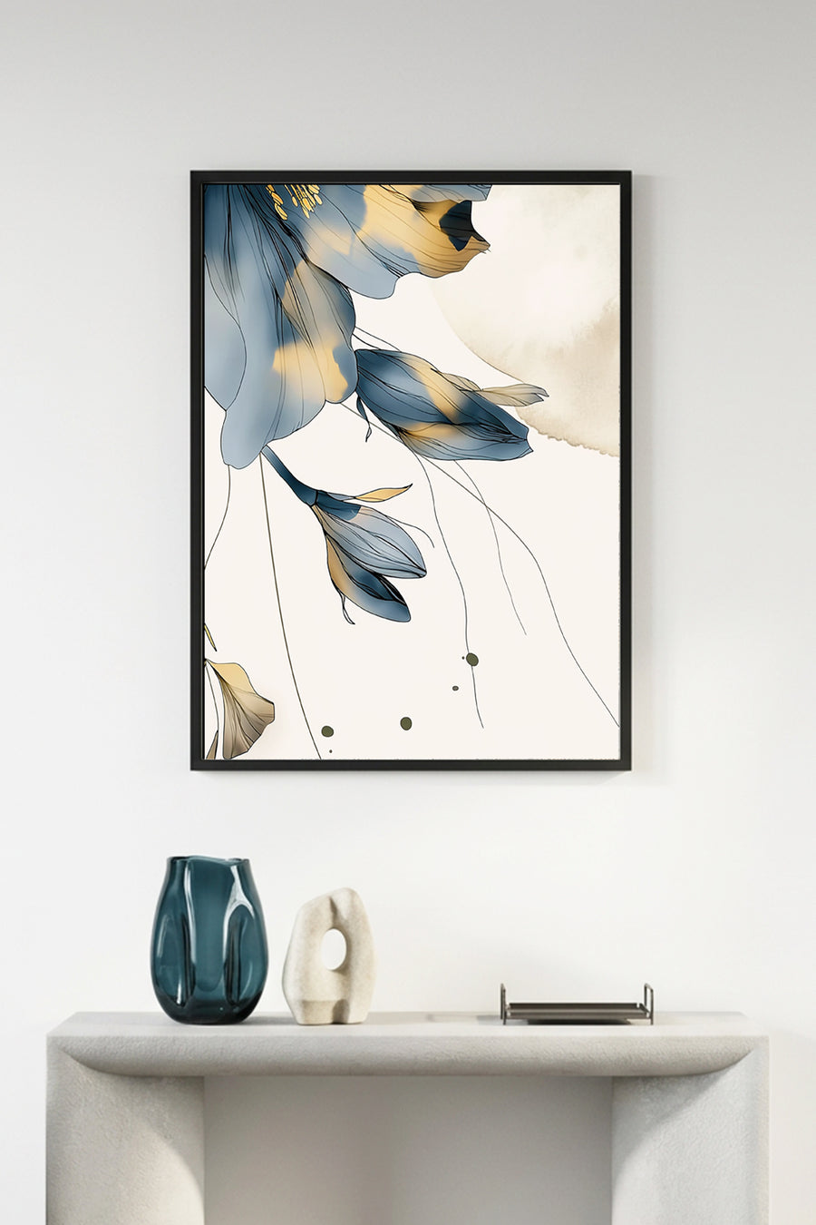 Doğal Ahşap Çerçeveli Çiçek Desenli Tablo - Minimal | huhu1292