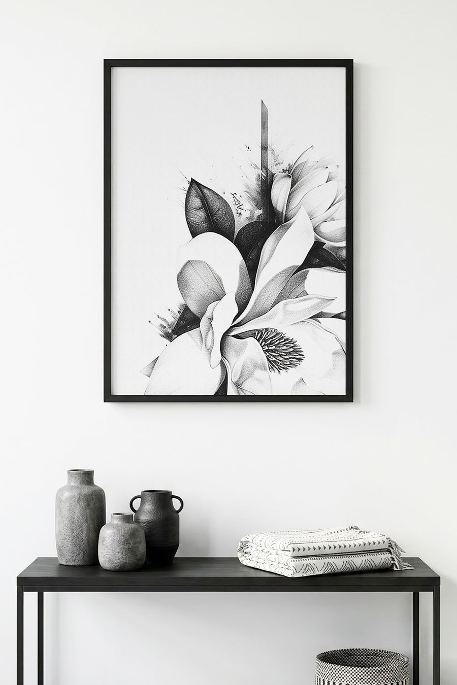 Doğal Ahşap Çerçeveli Çiçek Desenli Tablo - Minimal | huhu1316