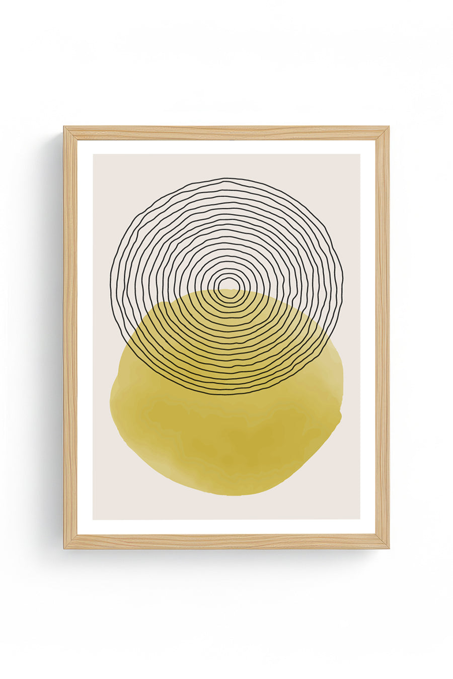 Doğal Ahşap Çerçeveli Minimal Çizgili Desenli Tablo - Pastel | huhu1562