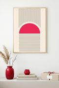 Doğal Ahşap Çerçeveli Minimal Geometrik Desenli Tablo - Canlı Tonlar | huhu1479