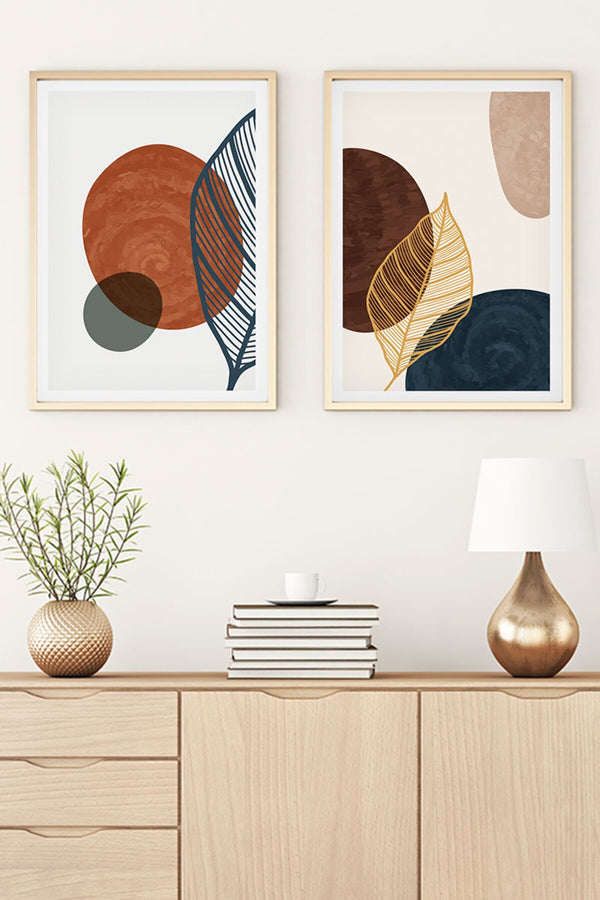 Geometrik Desenli Doğal Tablo Seti - Modern 2’li Set | huhu46