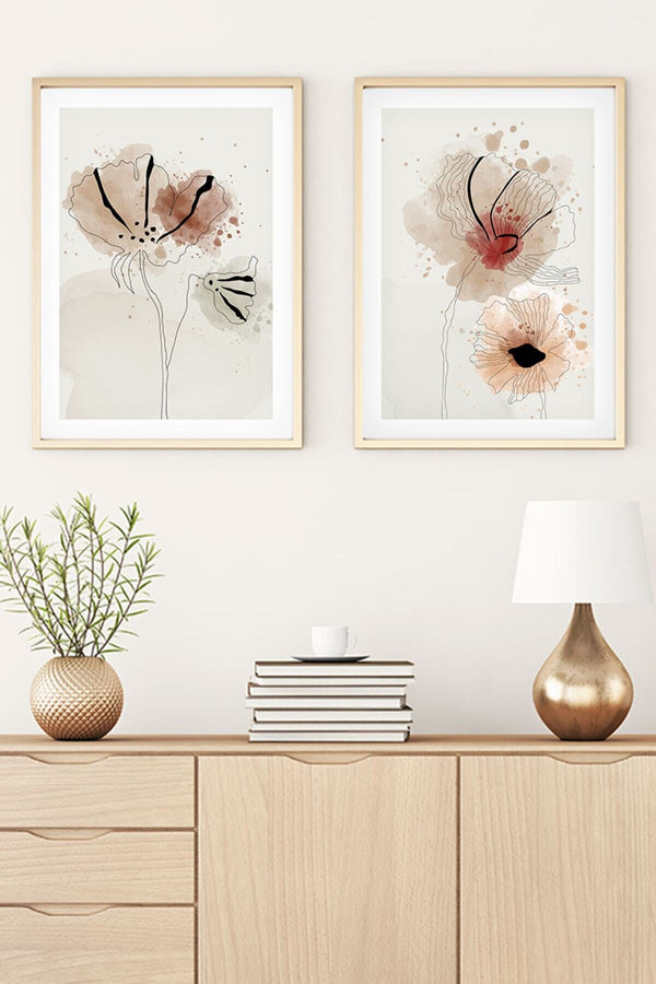 Soyut Çiçek Desenli Tablo Seti - Modern 2’li Set | huhu22