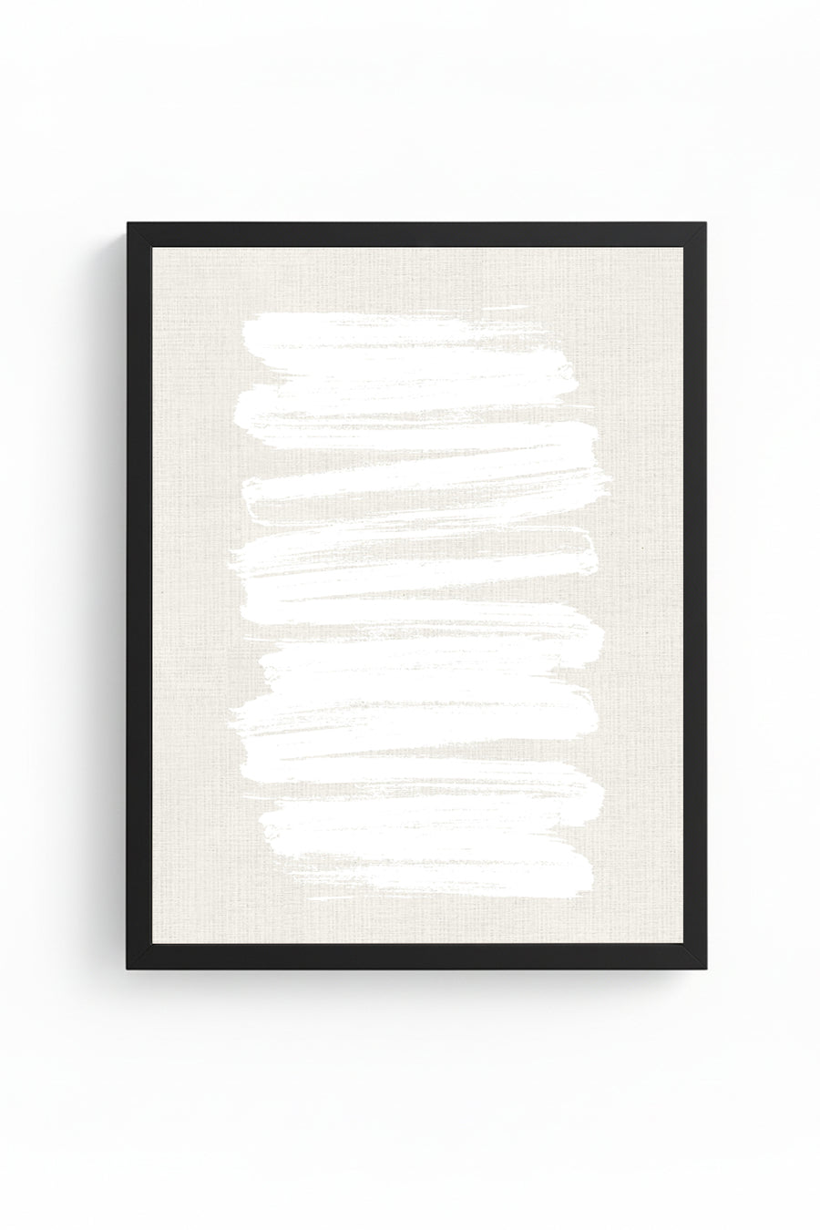 Doğal Ahşap Çerçeveli Minimal Beyaz Fırça Desenli Tablo - Pastel | huhu1069