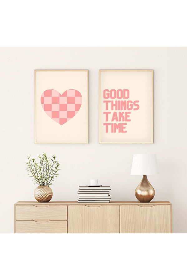 Pembe Kalp ve Yazılı Tablo Seti - Modern 2’li Set | huhu284