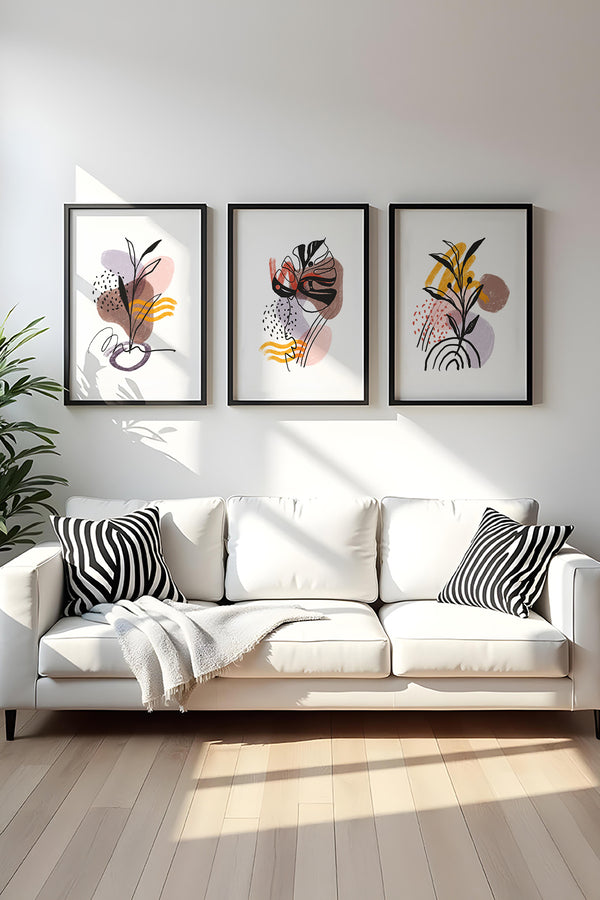 Geometrik Desenli Modern Tablo Seti - 3’lü Set | huhu227