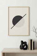 Doğal Ahşap Çerçeveli Geometrik Desenli Tablo - Minimal | huhu1435