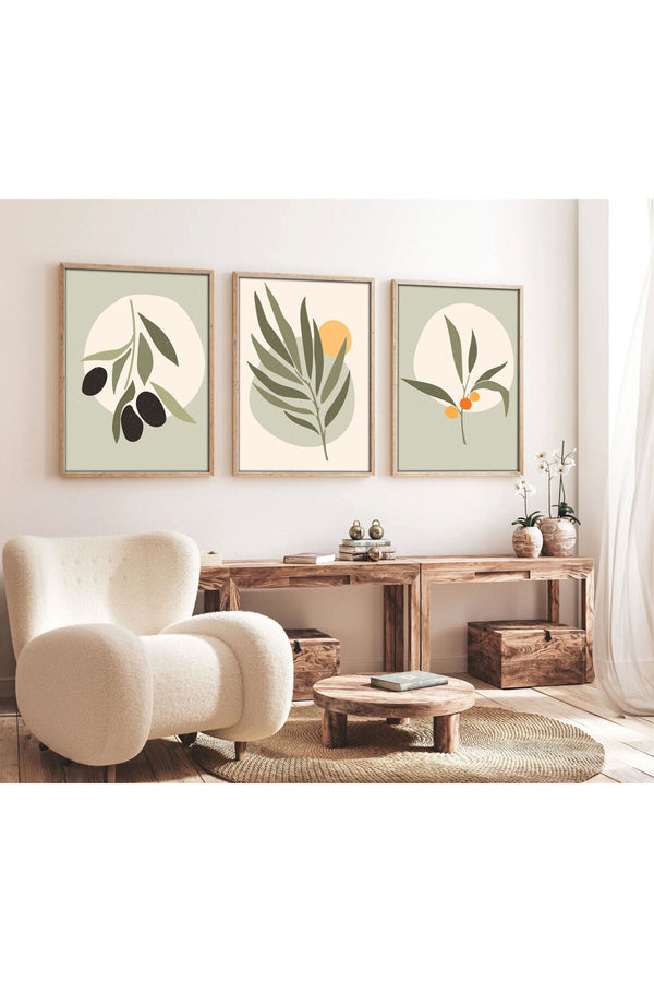 Geometrik Desenli Yeşil Tablo Seti - Modern 3’lü Set | huhu116