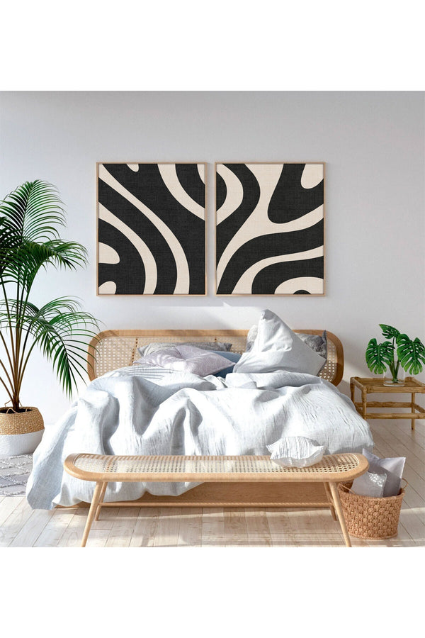 Geometrik Desenli Siyah-Beyaz Tablo Seti - Modern 2’li Set | huhu203