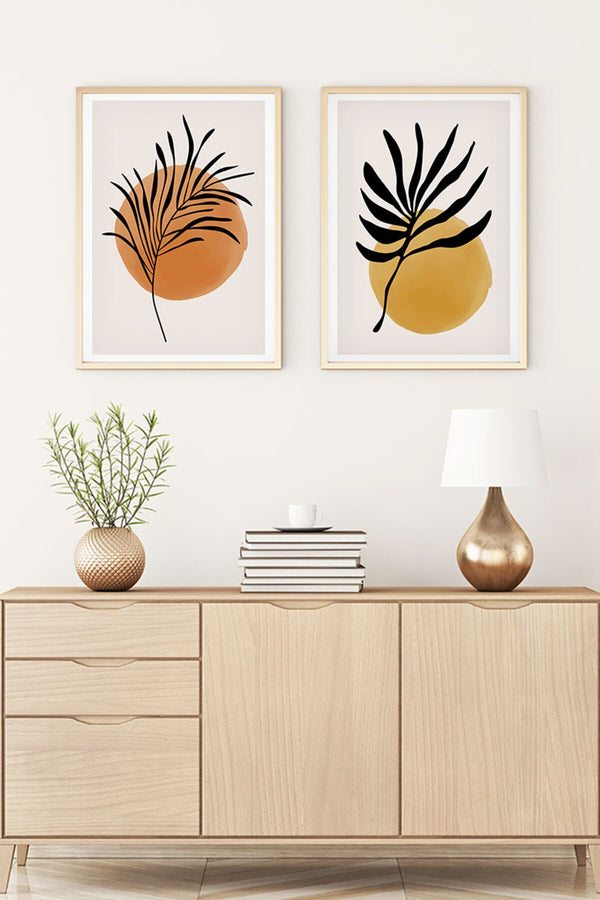 Modern Geometrik Tablo Seti - Siyah ve Sarı 2’li Set | huhu98