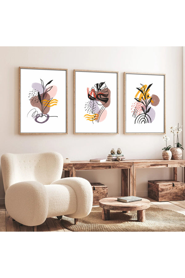 Geometrik Desenli Modern Tablo Seti - 3’lü Set | huhu227