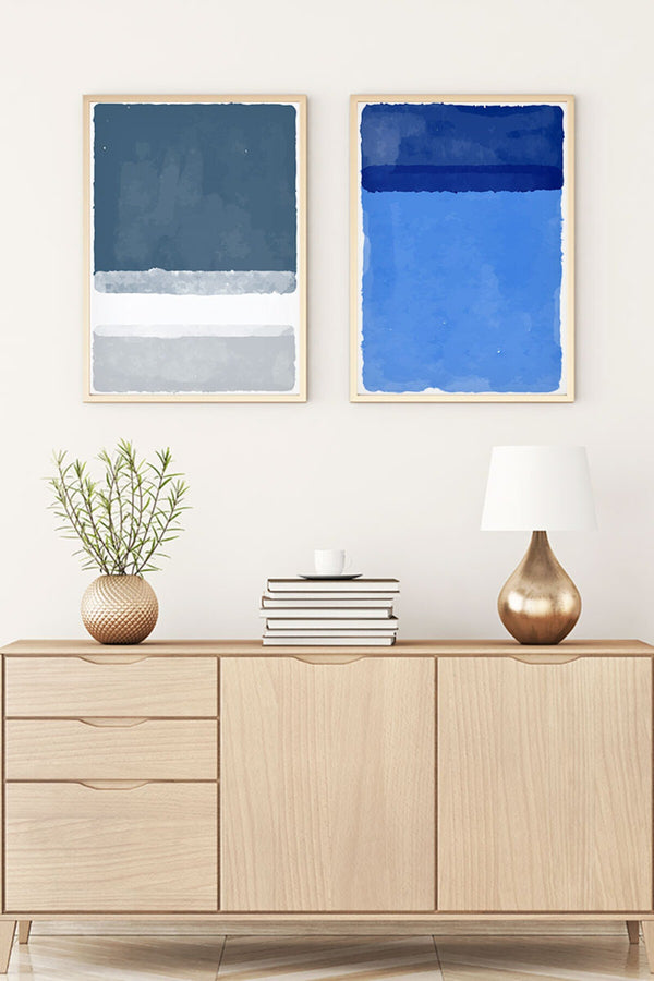 Soyut Desenli Mavi-Gri Tablo Seti - Modern 2’li Set | huhu63