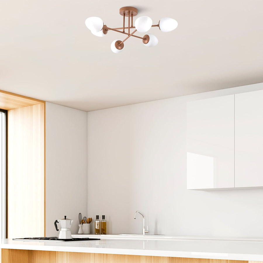 Camlı 6'lı Plafonyer Modern - Bakır