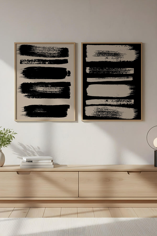 Soyut Tasarımlı Siyah-Beyaz Tablo Seti - Modern 2’li Set | huhu234