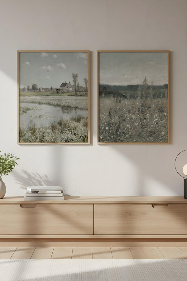 Pastel Renklerde Doğa Manzarası Tablo Seti - 2’li Set | huhu272