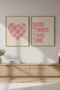 Pembe Kalp ve Yazılı Tablo Seti - Modern 2’li Set | huhu284