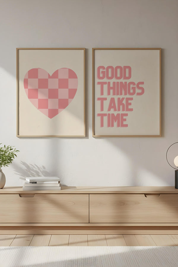 Pembe Kalp ve Yazılı Tablo Seti - Modern 2’li Set | huhu284