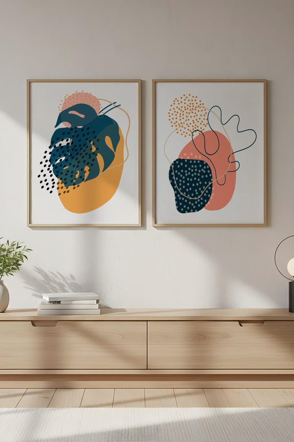 Soyut Desenli Duvar Tablo Seti - Modern 2’li Set | huhu43