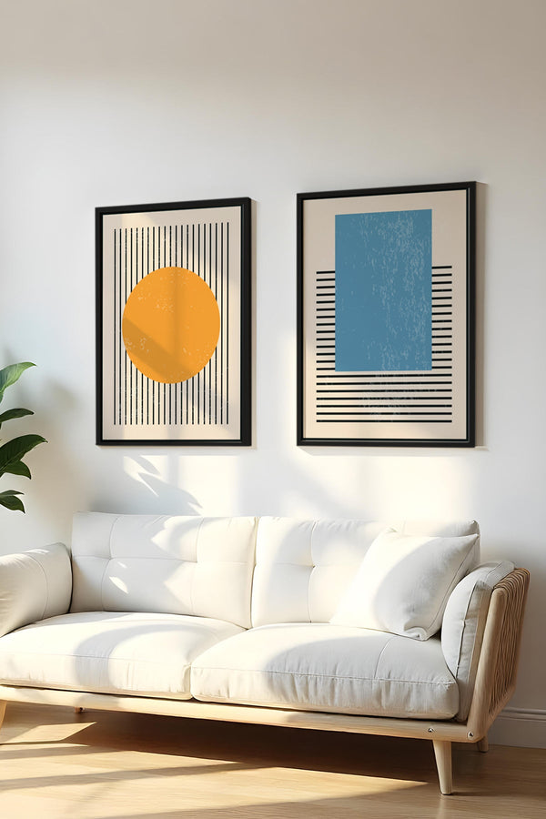 Geometrik Desenli Canlı Tonlar Tablo Seti - Modern 2’li Set | huhu1