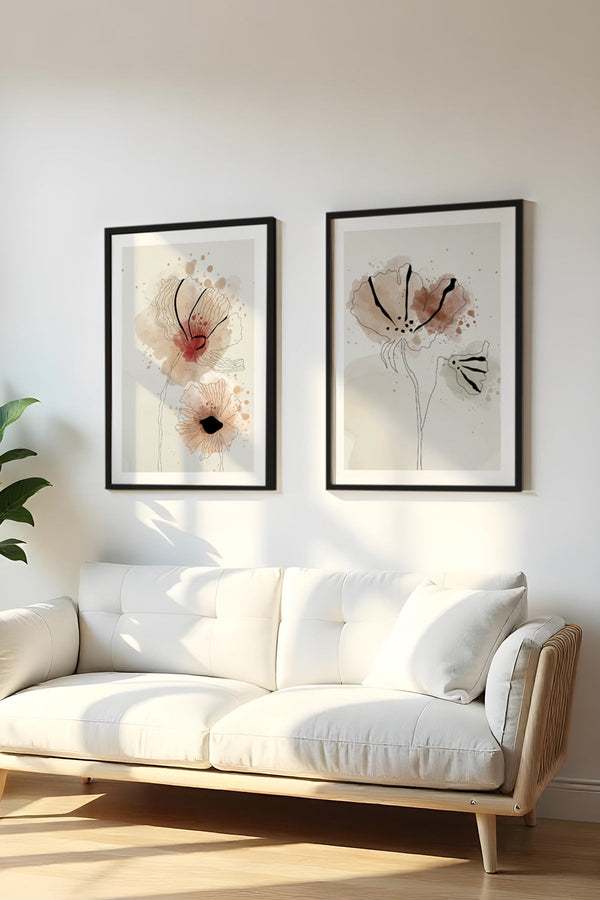 Soyut Çiçek Desenli Tablo Seti - Modern 2’li Set | huhu22