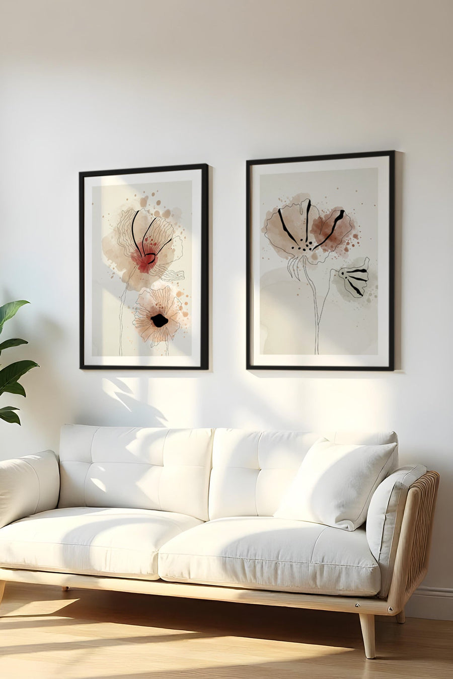 Soyut Çiçek Desenli Tablo Seti - Modern 2’li Set | huhu22