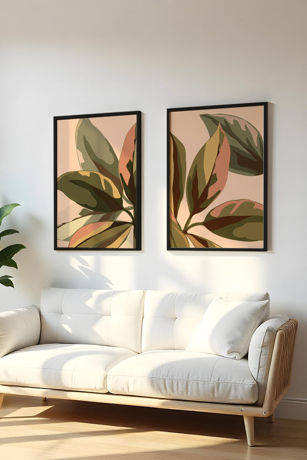 Soyut Yapraklı Tablo Seti - Modern 2’li Set | huhu23