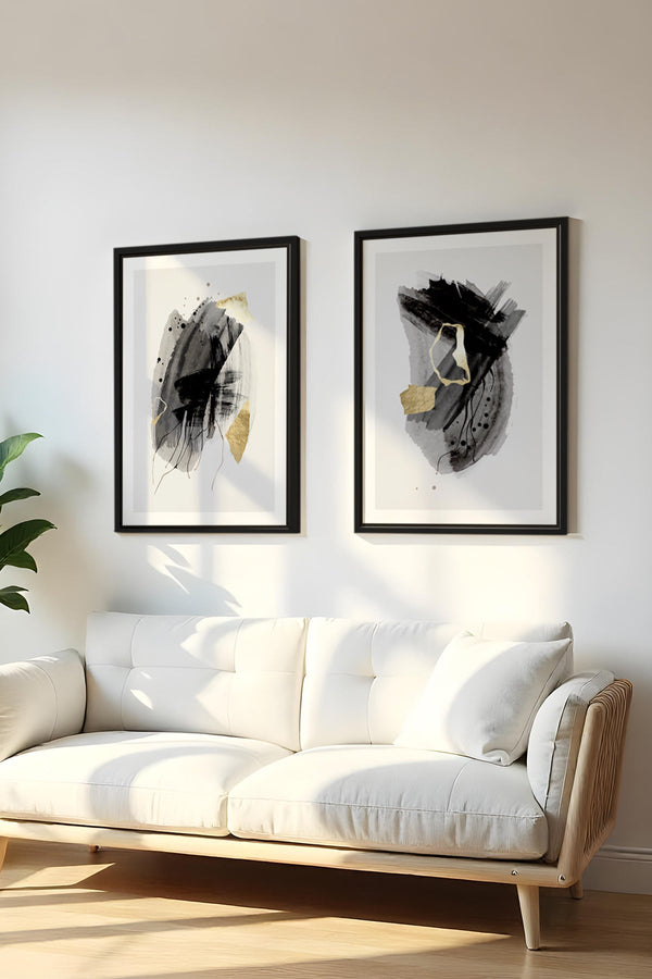 Soyut Desenli Siyah-Beyaz Tablo Seti - Modern 2’li Set | huhu26