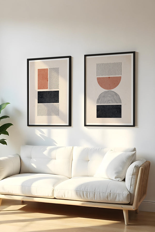 Geometrik Desenli Pastel Tablo Seti - Modern 2’li Set | huhu28