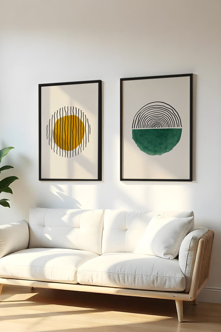 Geometrik Desenli Sarı ve Yeşil Tablo Seti - Modern 2’li Set | huhu30