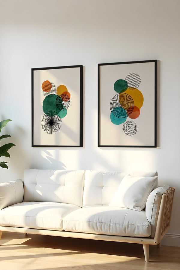 Geometrik Desenli Canlı Renkli Tablo Seti - Modern 2’li Set | huhu32