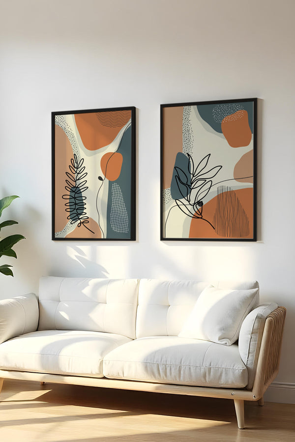 Soyut Desenli Modern Tablo Seti - 2’li Set | huhu35