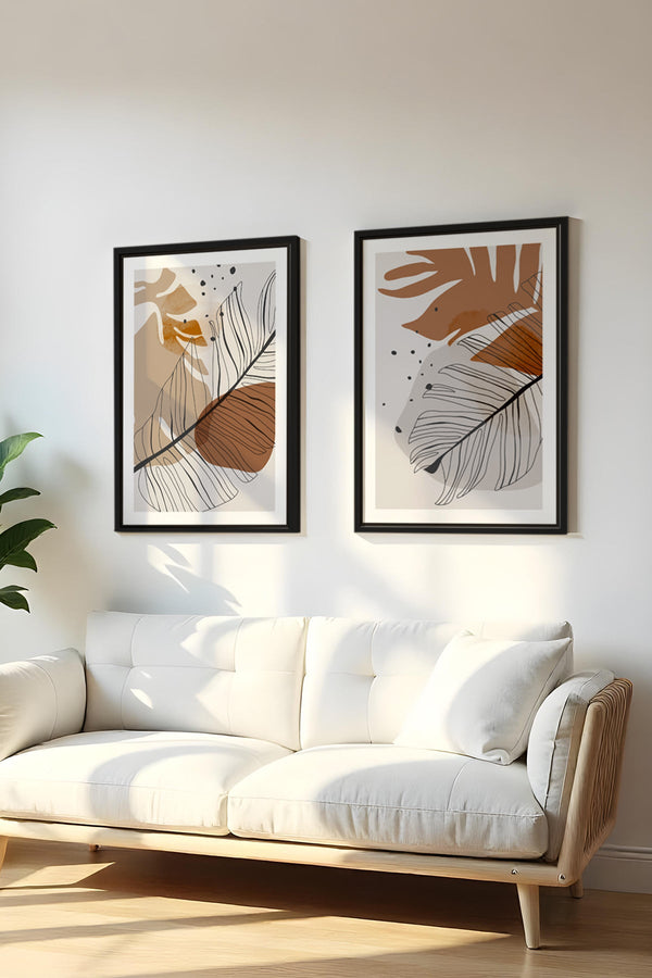 Soyut Yaprak Desenli Tablo Seti - Modern 2’li Set | huhu36