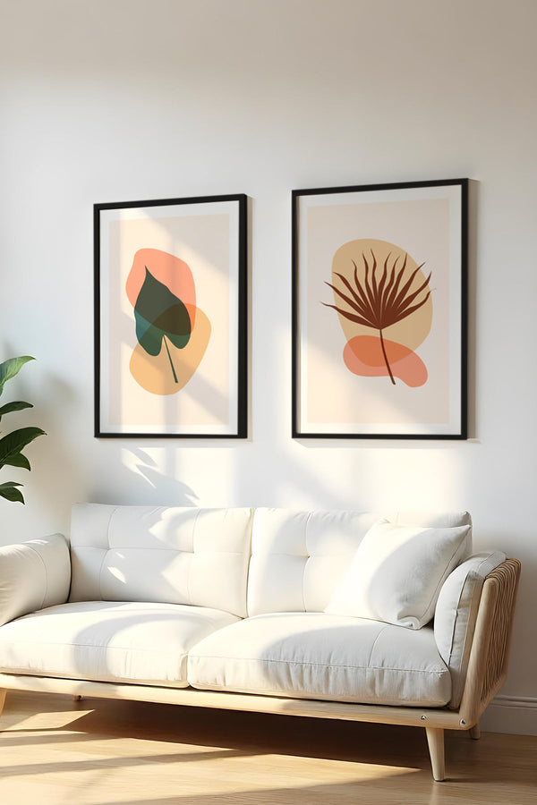 Soyut Yaprak Desenli Tablo Seti - Modern 2’li Set | huhu37