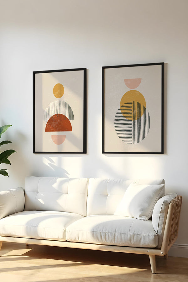 Geometrik Desenli Modern Tablo Seti - Canlı Tonlar 2’li Set | huhu38