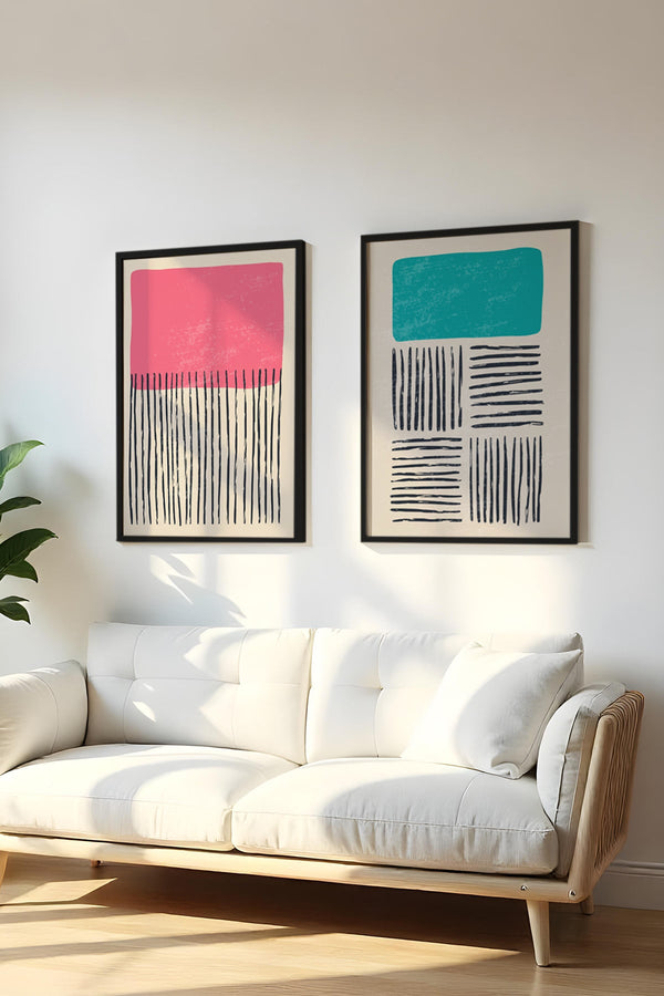 Soyut Desenli Renkli Tablo Seti - Modern 2’li Set | huhu39