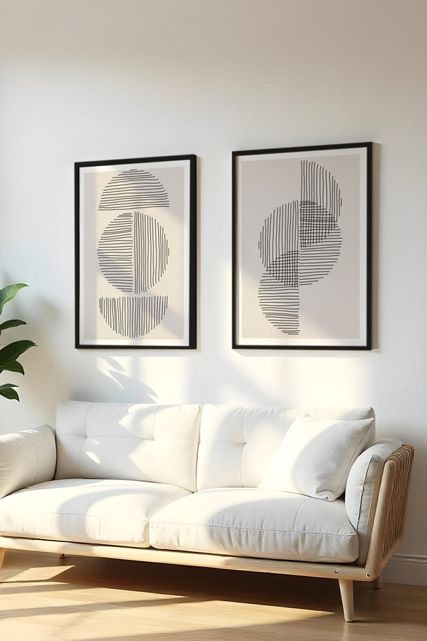 Geometrik Desenli Siyah-Beyaz Tablo Seti - Modern 2’li Set | huhu3
