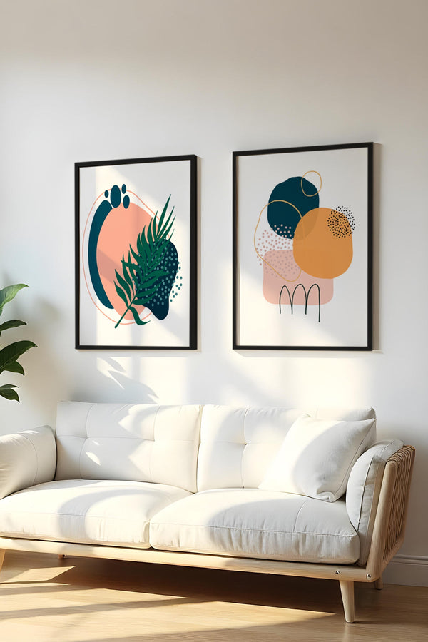 Soyut Geometrik Desenli Tablo Seti - Canlı Tonlar 2’li Set | huhu42