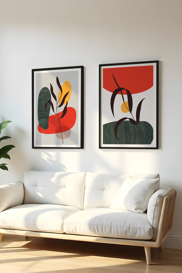 Soyut Desenli Modern Tablo Seti - Canlı Tonlar 2’li Set | huhu45