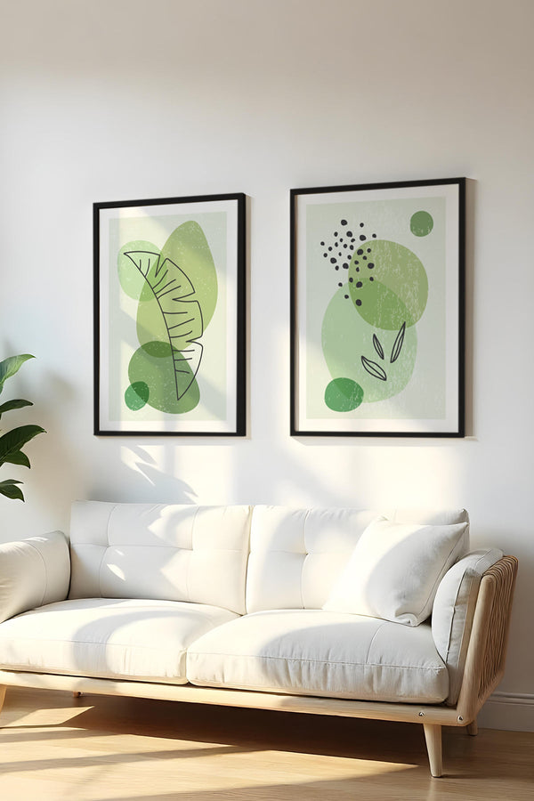 Soyut Yeşil Desenli Tablo Seti - Modern 2’li Set | huhu4