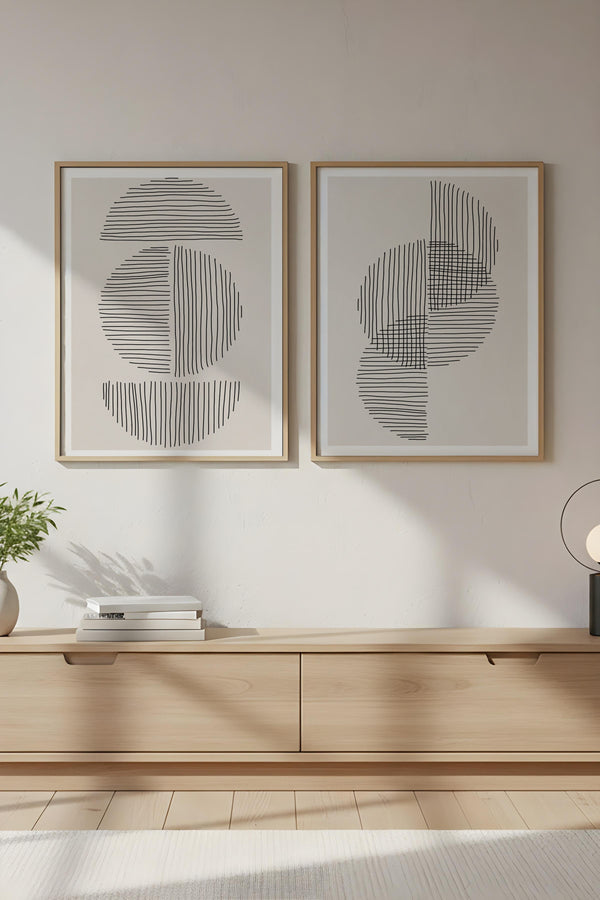 Geometrik Desenli Siyah-Beyaz Tablo Seti - Modern 2’li Set | huhu3